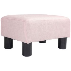 HOMCOM Small Ottoman Foot Rest, Foot Stool with Linen Fabric Upholstery and Plastic Legs, Cube Ottoman, Pink
