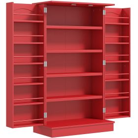 HOMCOM 40.9" Kitchen Sideboard Cabinet, Freestanding Kitchen Storage Cabinet w/ Double Doors & 5-tier Shelving for Home, Dining Room, Red