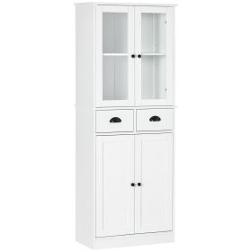 HOMCOM Kitchen Pantry Freestanding 61" Traditional Storage Cabinet Soft Close Doors Adjustable Shelves White for Home
