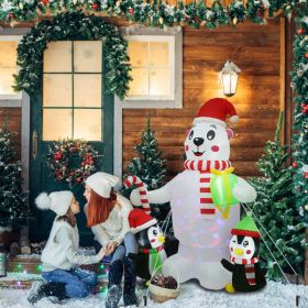 5.9FT Christmas Inflatable Outdoor Decoration Polar Bear Gift Box Penguin Blow Up Yard Decoration with LED Light Built-in Air Blower for Winter H