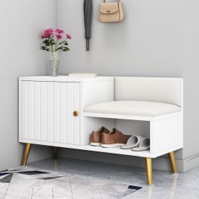 Shoe Storage Entryway Bench Shoe Rack with Storage Cabinet in White (31.5'')