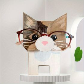 1pc Animal Glasses Holder; Wooden Eyeglass Holder; Cute Animal Glasses Holder; Handmade Carving Sunglasses Display Rack; For Desktop Accessory; H (Items: White Cat)