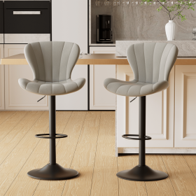 The bar stools feature a unique shell-shaped backrest with a fluid curve design, conforming to ergonomic principles (Color: Beige)