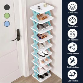 Entrance high and narrow shoe rack, 9-layer shoe rack can put 9 pairs of shoes, space-saving vertical shoe rack, plastic stackable shoe rack (Color: Blue nine)