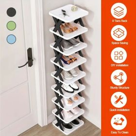 Entrance high and narrow shoe rack, 9-layer shoe rack can put 9 pairs of shoes, space-saving vertical shoe rack, plastic stackable shoe rack (Color: Black nine)