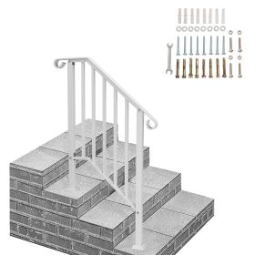 Matte White Galvanized Iron Stair Handrail Outdoor Step Railing Heavy Duty Metal Porch Banister for Patio Garden Deck Stairs Safety Support for 1 (size: 2-step)