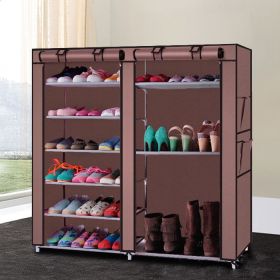 6 Tier Double Row Shoe Rack Organizer with 9 or 12 Compartments Non Woven Fabric Shoe Storage Cabinet Space Saving Shoe Shelf for Entryway Closet (Color: Brown, size: 9-Grid)