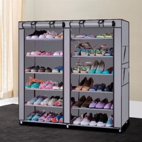 6 Tier Double Row Shoe Rack Organizer with 9 or 12 Compartments Non Woven Fabric Shoe Storage Cabinet Space Saving Shoe Shelf for Entryway Closet (Color: Gray, size: 12-Grid)