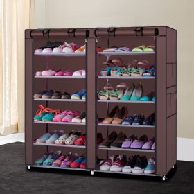 6 Tier Double Row Shoe Rack Organizer with 9 or 12 Compartments Non Woven Fabric Shoe Storage Cabinet Space Saving Shoe Shelf for Entryway Closet (Color: Brown, size: 12-Grid)