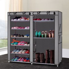 6 Tier Double Row Shoe Rack Organizer with 9 or 12 Compartments Non Woven Fabric Shoe Storage Cabinet Space Saving Shoe Shelf for Entryway Closet (Color: Gray, size: 9-Grid)