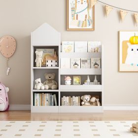 Kids Wooden Bookshelf Toy Storage Organizer with Bookcase, Kid's Storage Unit with 6 Compartments, Children Multi Shelf for Books, Toys Shelf (Color: White, Material: MDF)
