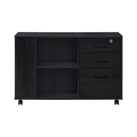 3-Drawer Black Oak Wood 39.37 in. W Lateral File Cabinet (Colour: PWS-PD2410-BO)